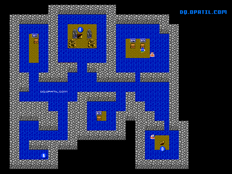 女神像の洞窟B3-2 マップ画像：FC版ドラゴンクエスト4 完全攻略