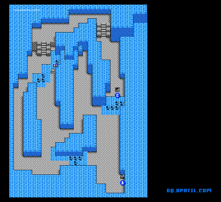 滝の流れる洞窟B2 マップ画像：FC版ドラゴンクエスト4 完全攻略