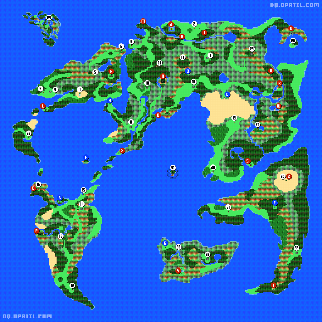 FC版ドラゴンクエスト4のワールドマップ（世界地図） ／ FC版ドラゴンクエスト4 完全攻略：DRAGON QUEST4 ／ ゲーム攻略メモ